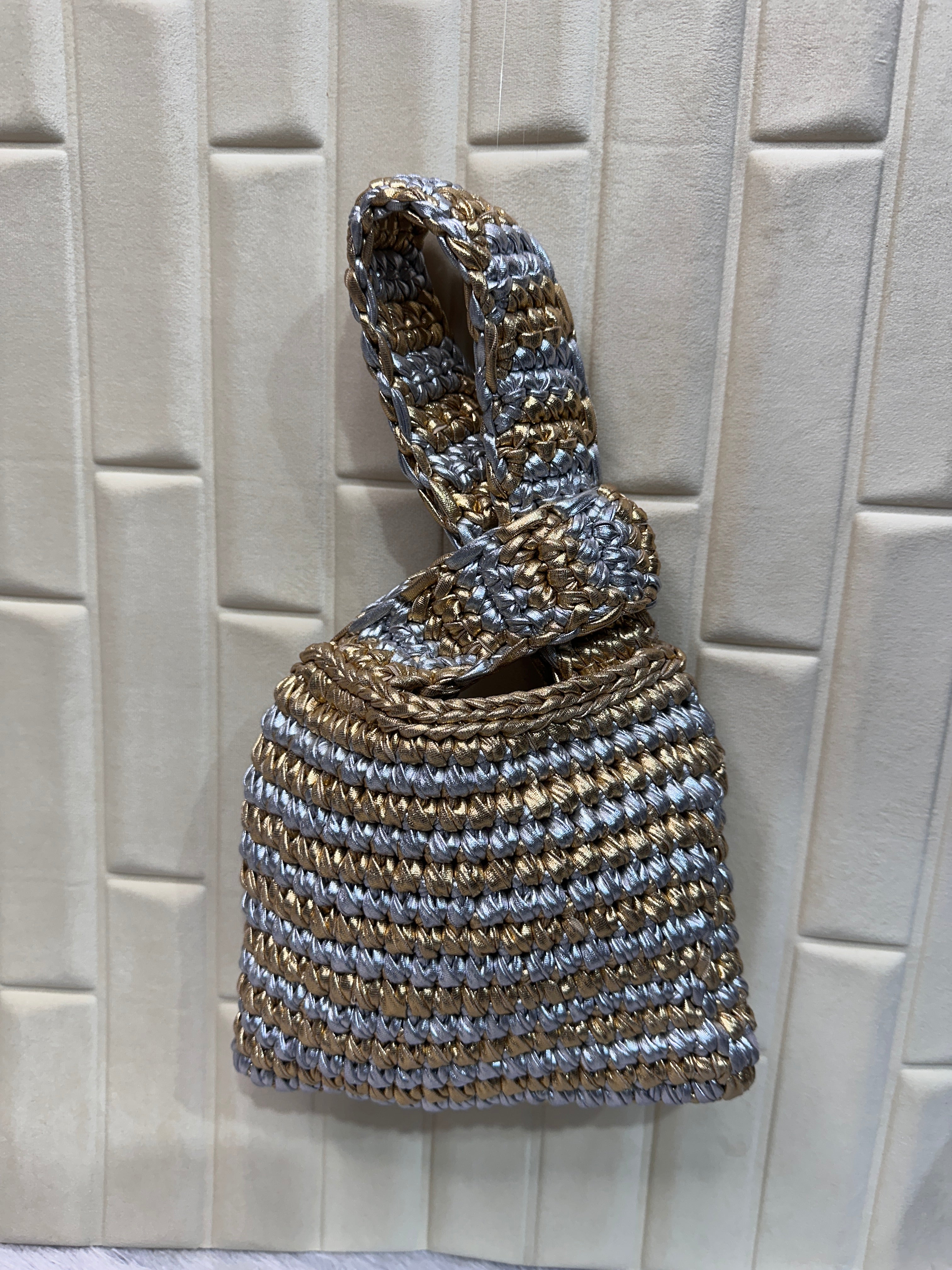 Twin Shine Gold & Silver Metallic Crochet Knot Potli Bag