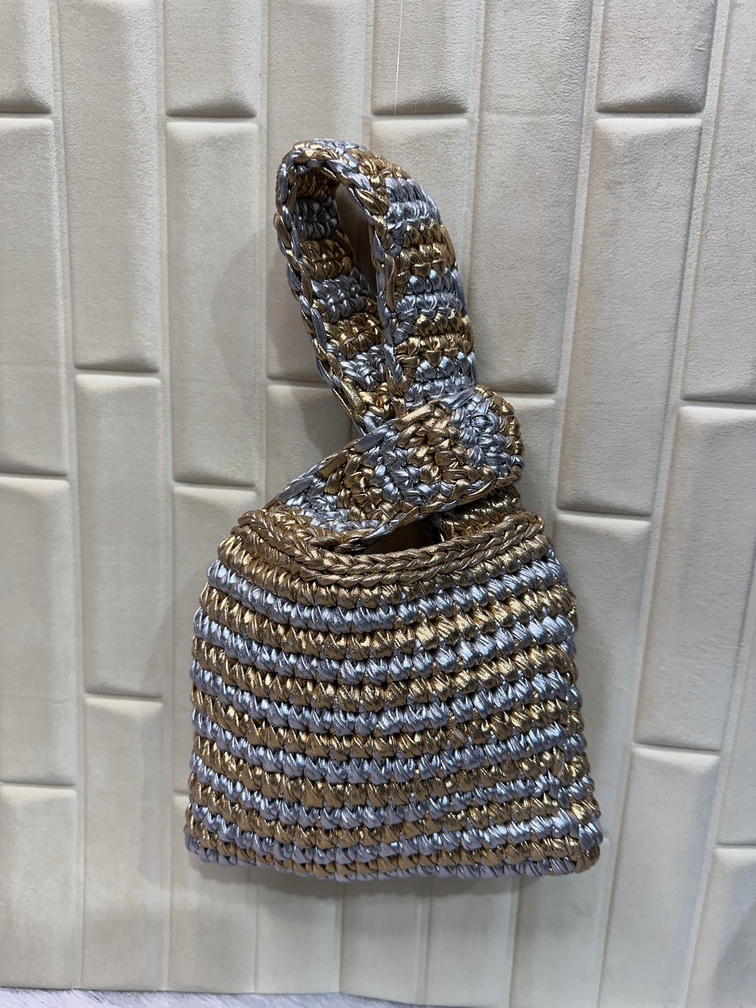 Twin Shine Gold & Silver Metallic Crochet Knot Potli Bag