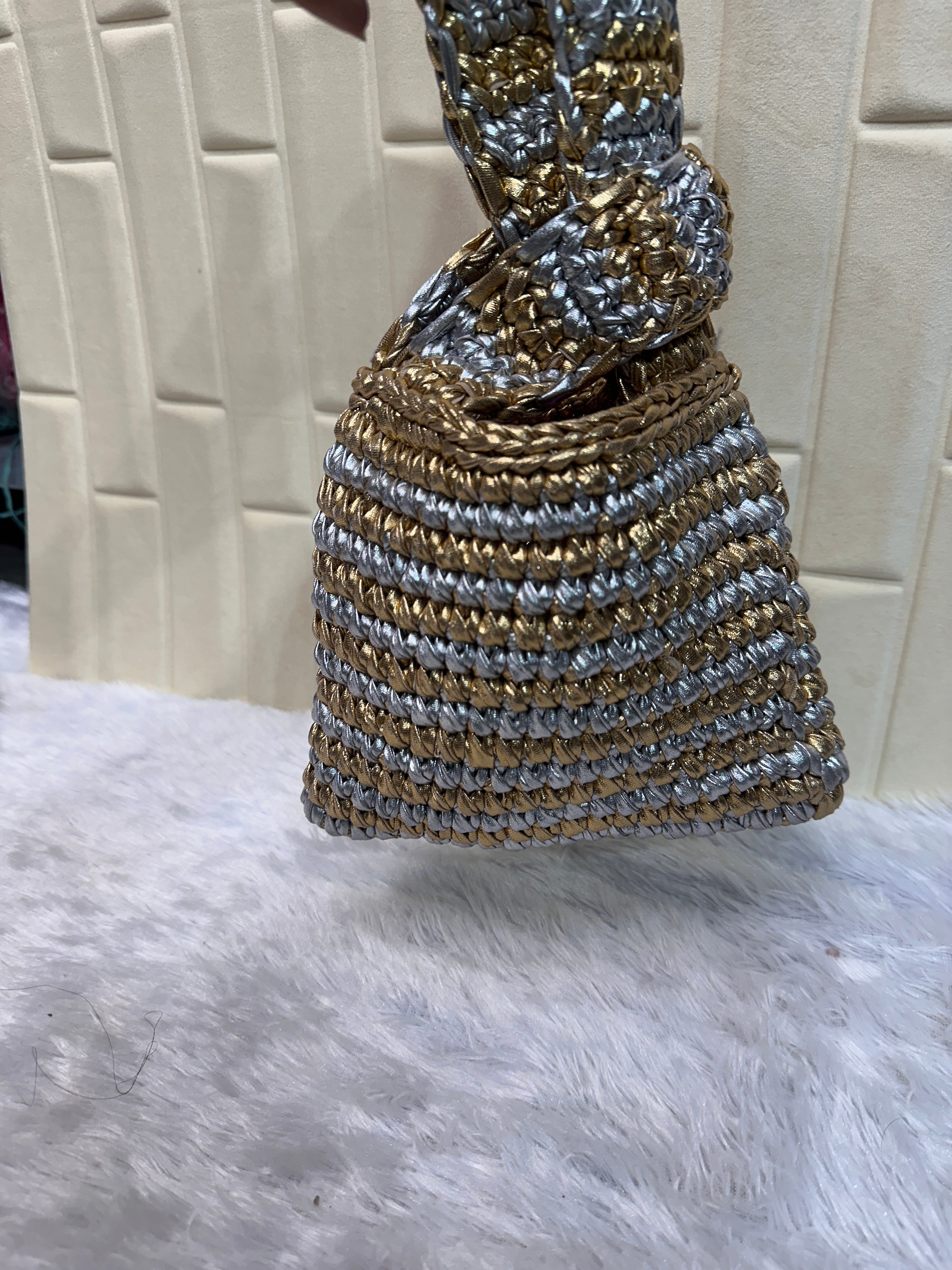 Twin Shine Gold & Silver Metallic Crochet Knot Potli Bag