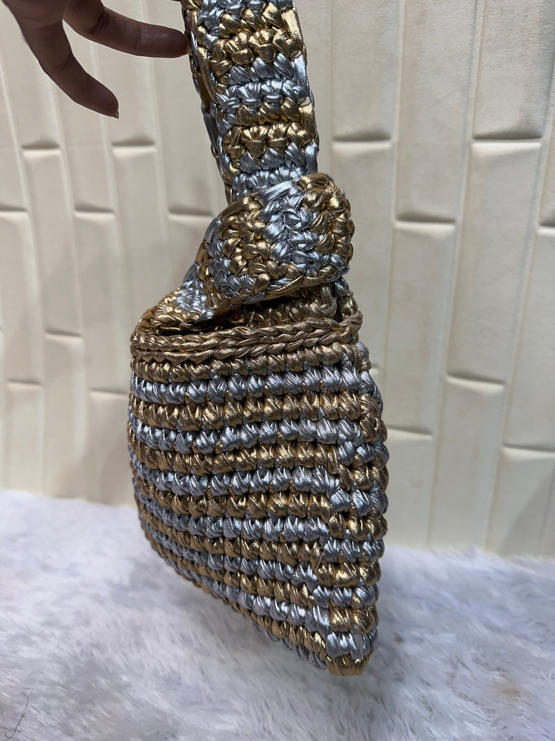 Twin Shine Gold & Silver Metallic Crochet Knot Potli Bag