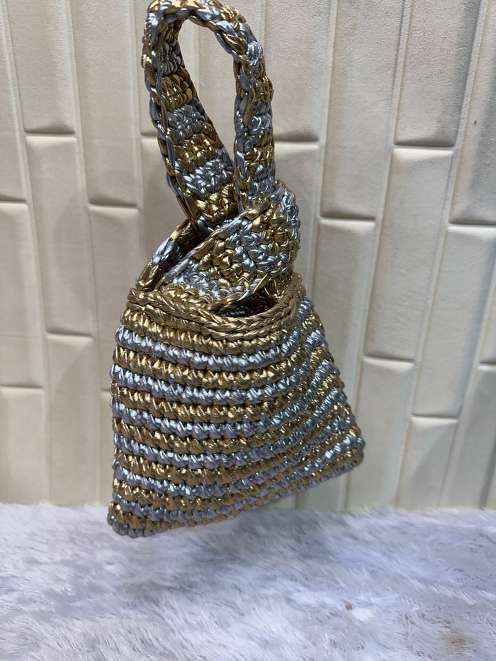 Twin Shine Gold & Silver Metallic Crochet Knot Potli Bag