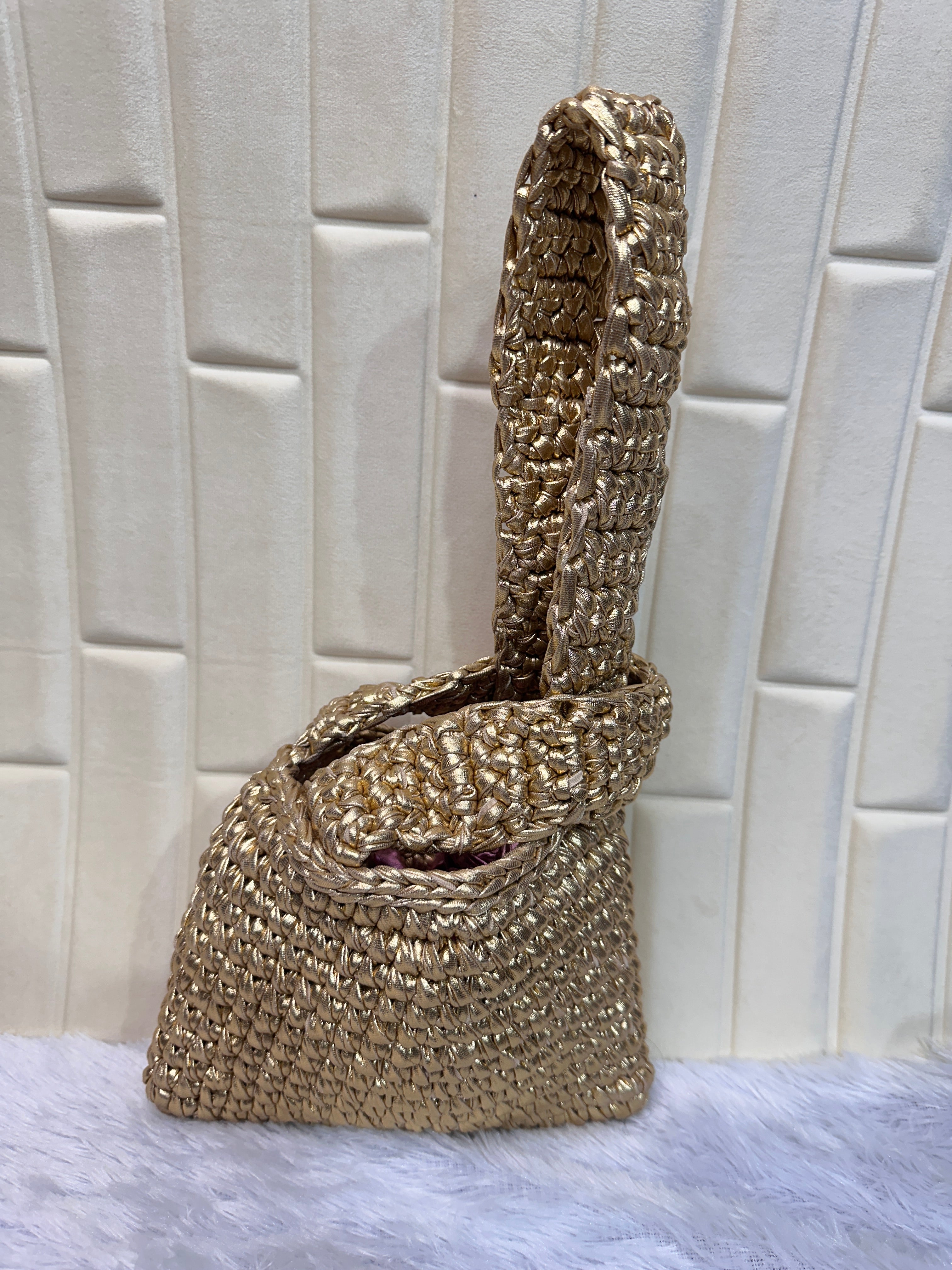 Pure Gold Metallic Crochet Knot Potli Bag