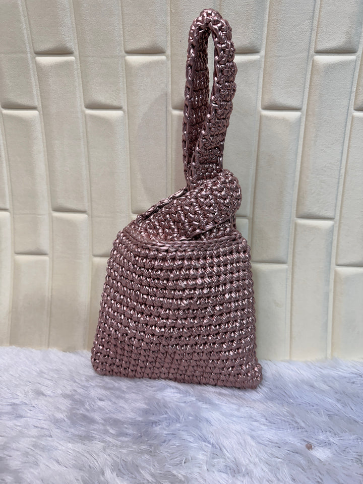 Ros Gold  Metallic Crochet Knot Potli Bag