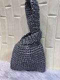Gunmetal Grey Metallic Crochet Knot Potli Bag
