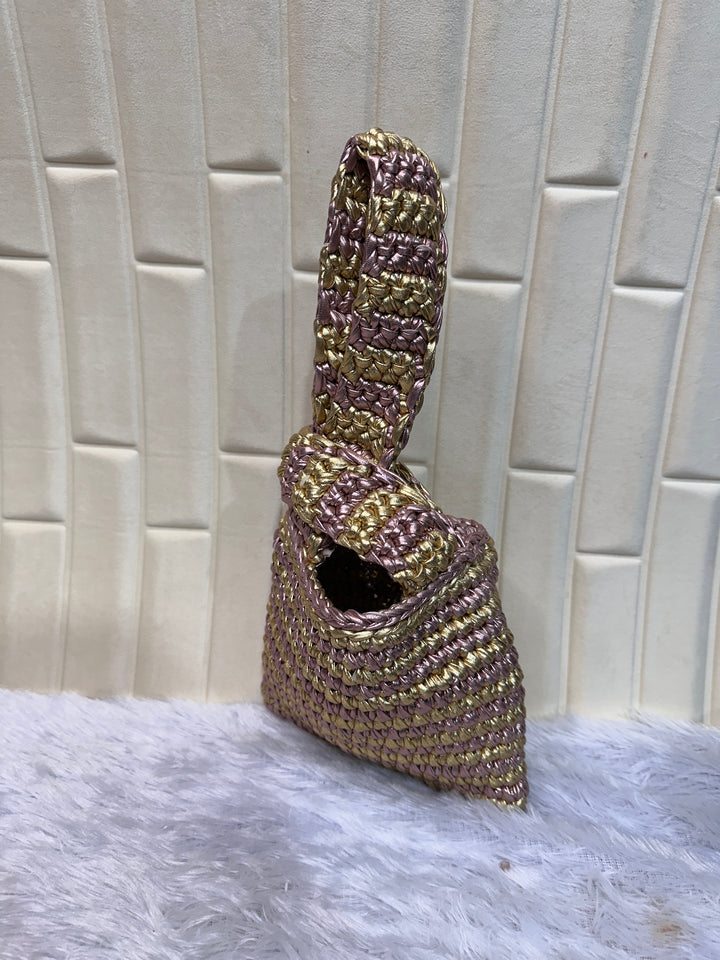 Rose Gold Swirl Metallic Crochet Knot Potli Bag