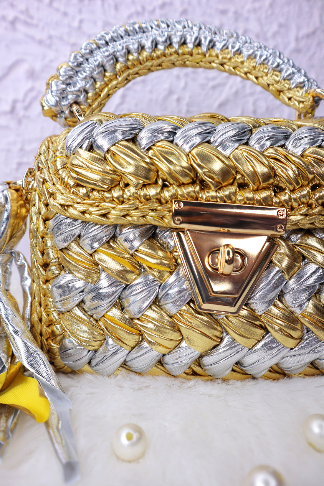 Gold & Silver Luxe Handwoven Crochet Bag