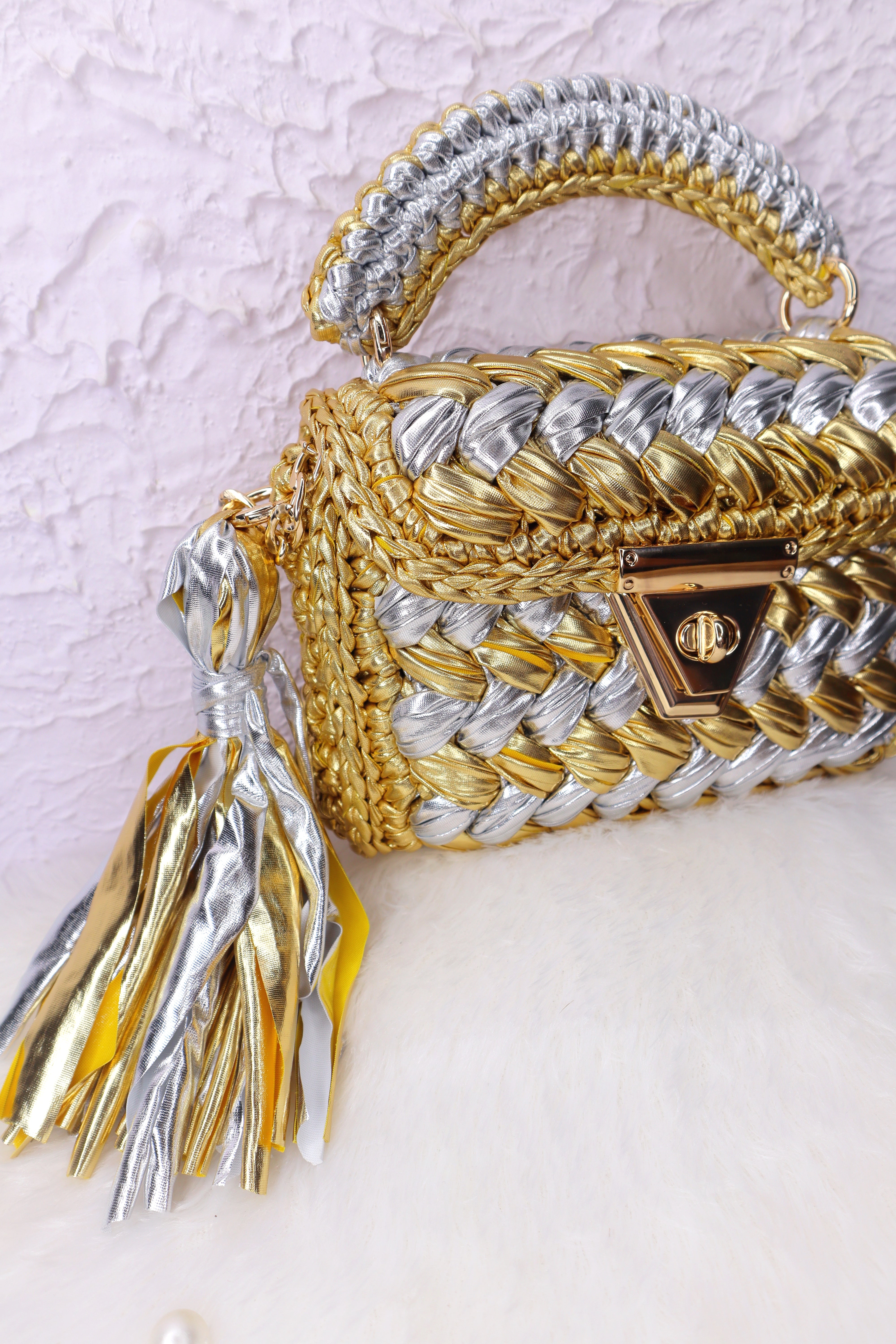 Gold & Silver Luxe Handwoven Crochet Bag