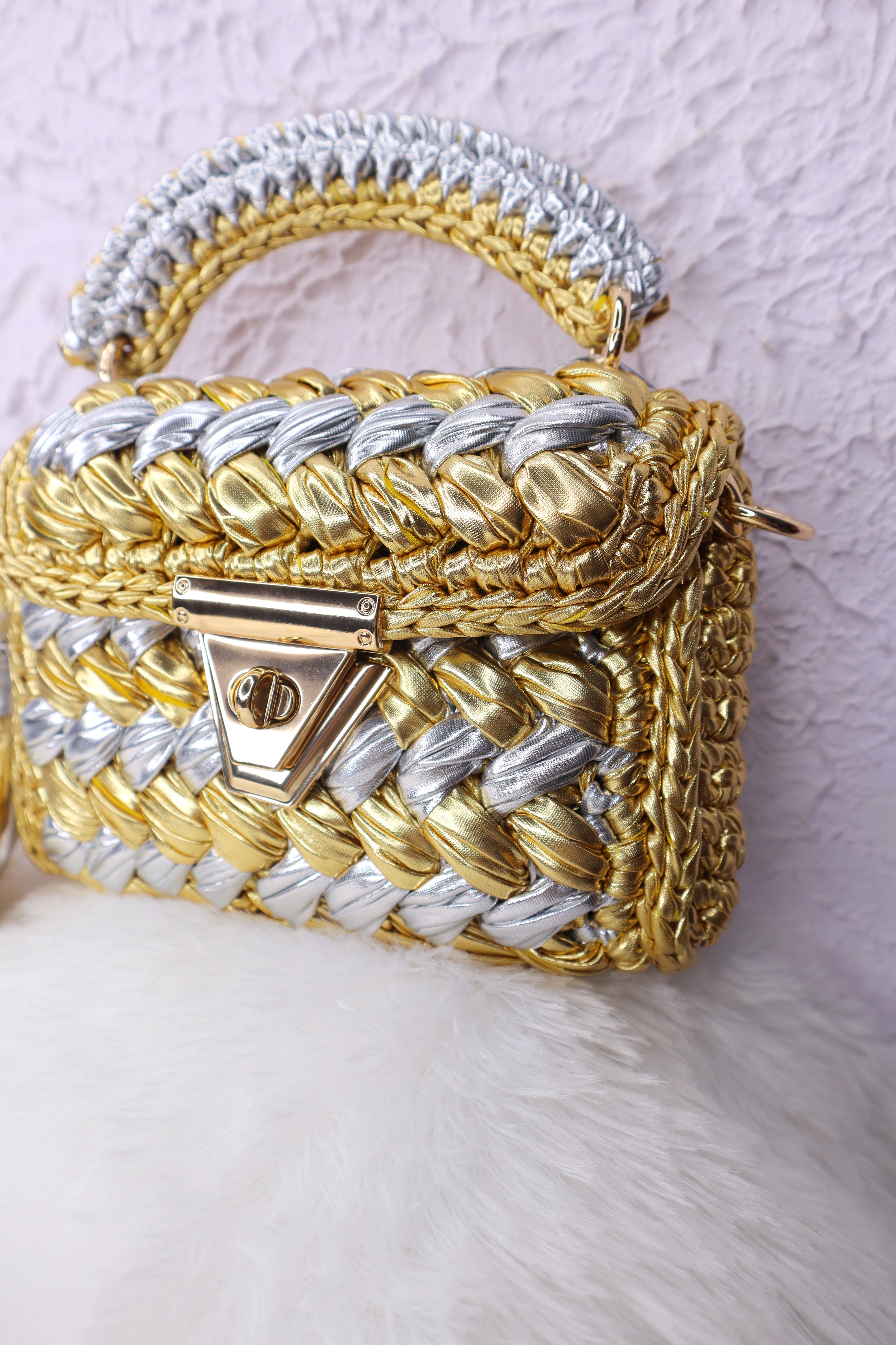 Gold & Silver Luxe Handwoven Crochet Bag