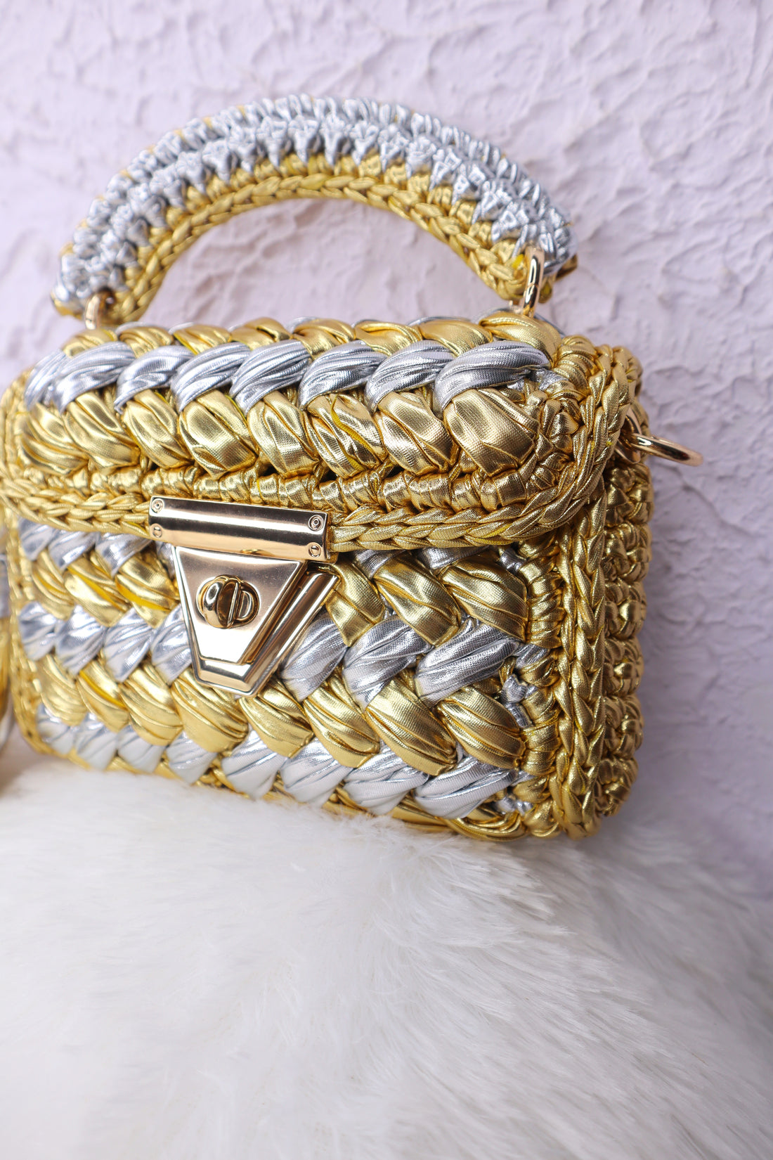 Gold & Silver Luxe Handwoven Crochet Bag