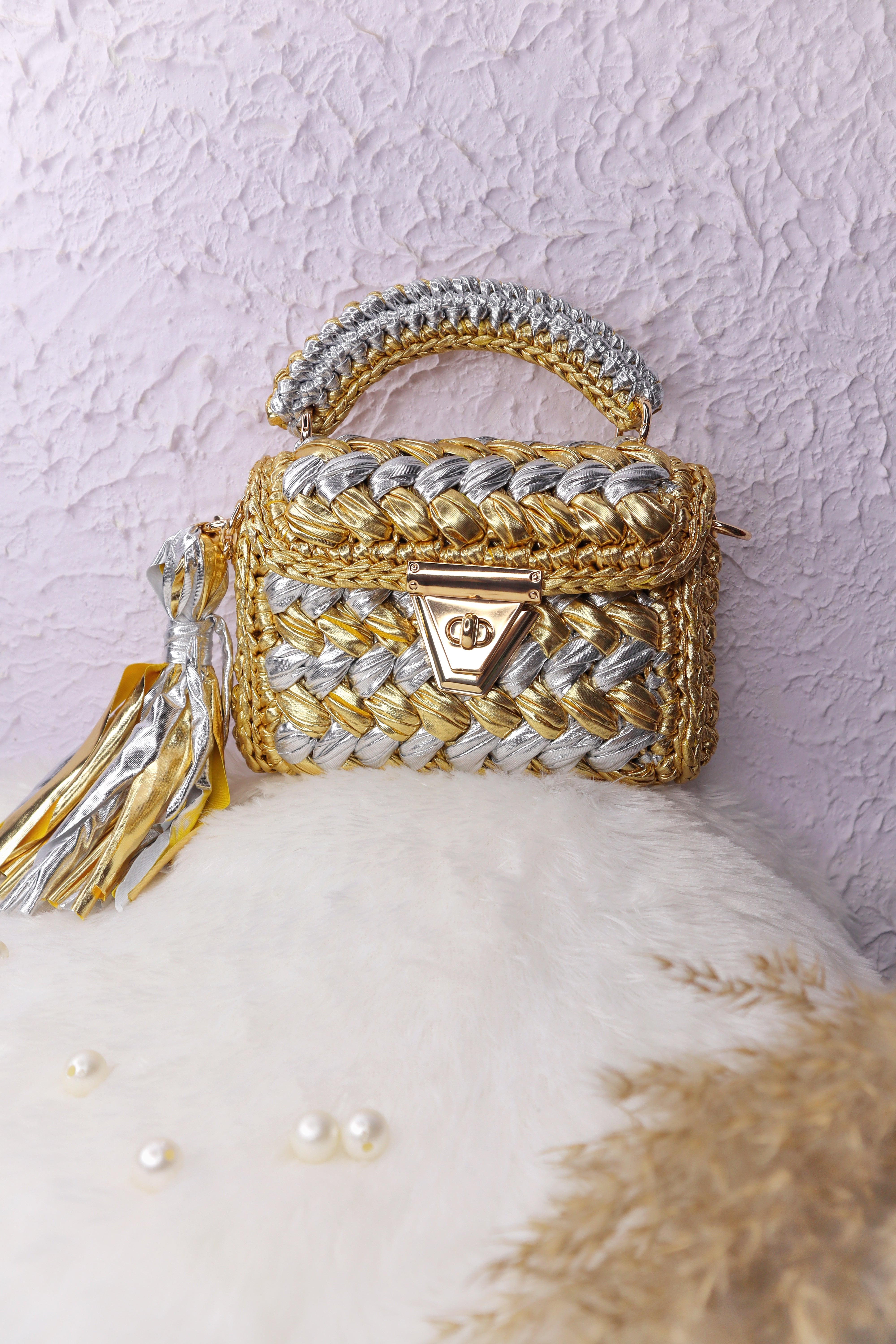 Gold & Silver Luxe Handwoven Crochet Bag