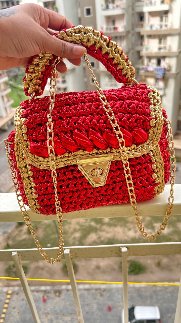 Metallic Red and Gold Handcrafted Crochet Bag