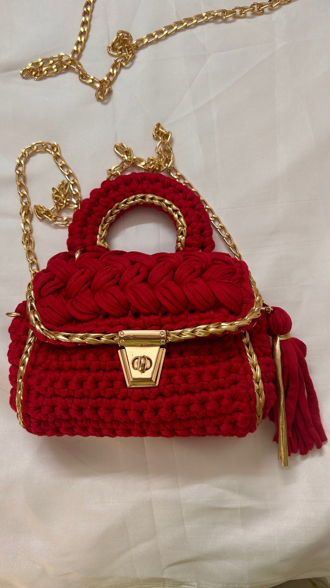 Luxurious Red and Gold Handcrafted Crochet Bag