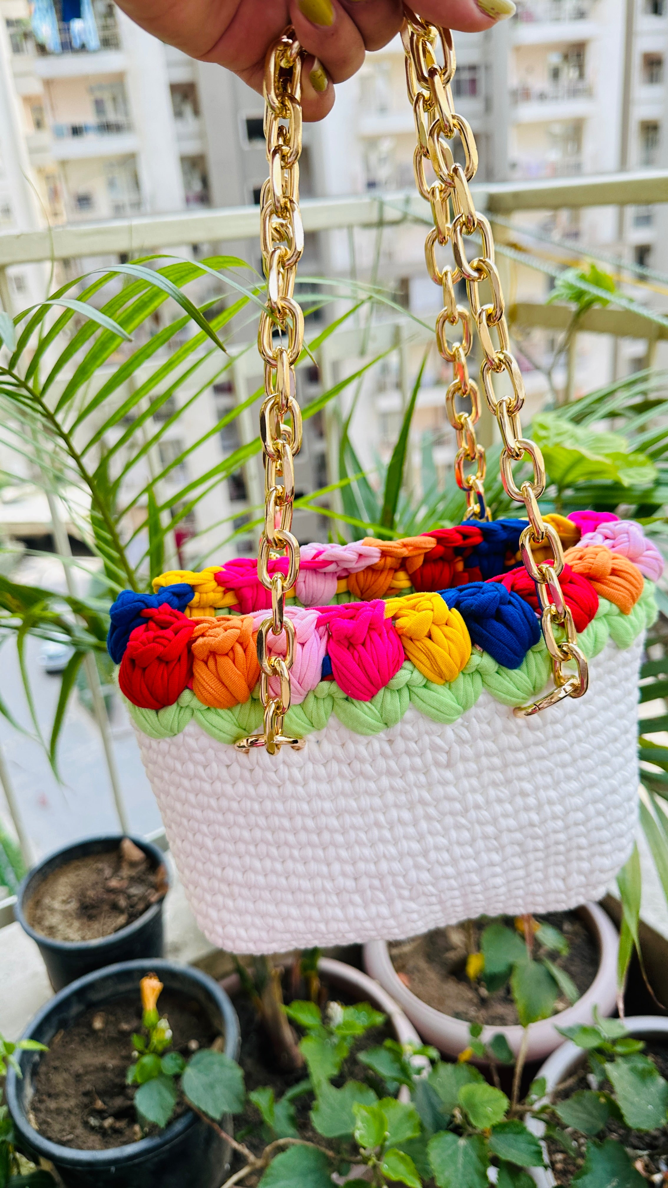 Multicolor Tulip Handmade Crotchet Bag