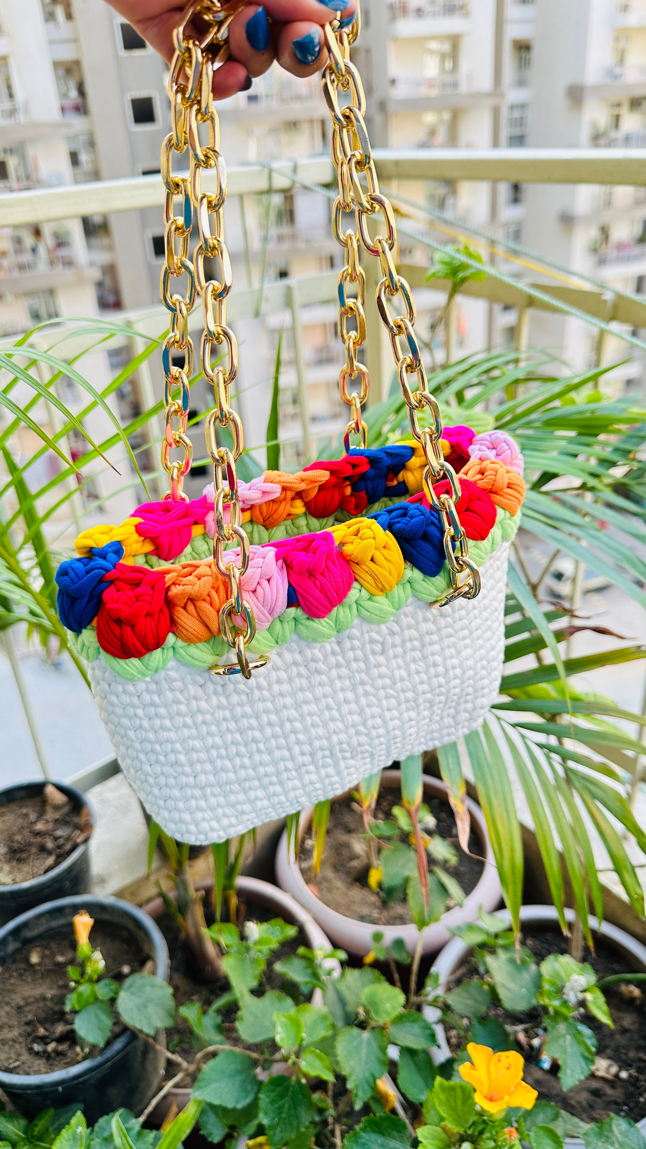 Multicolor Tulip Handmade Crotchet Bag