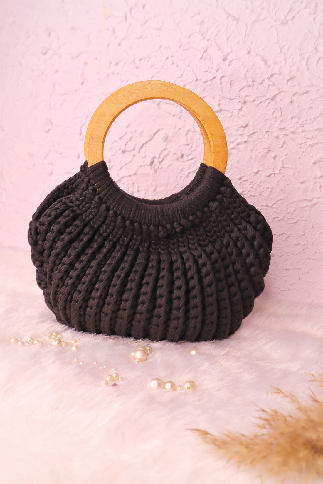 Black Crochet Ring Bag