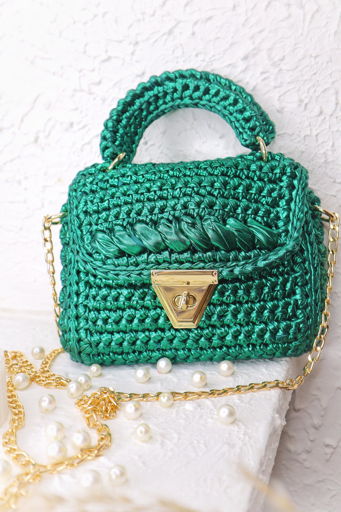 Metallic Green Handcrafted Crotchet Bag