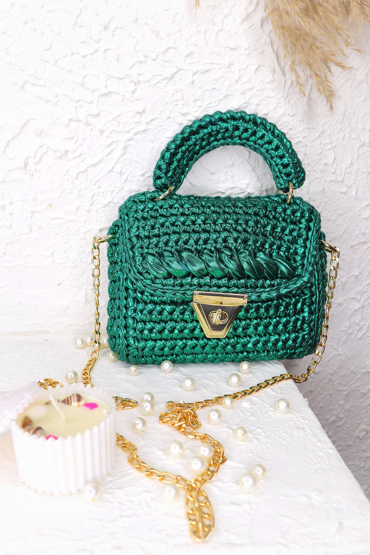 Metallic Green Handcrafted Crotchet Bag