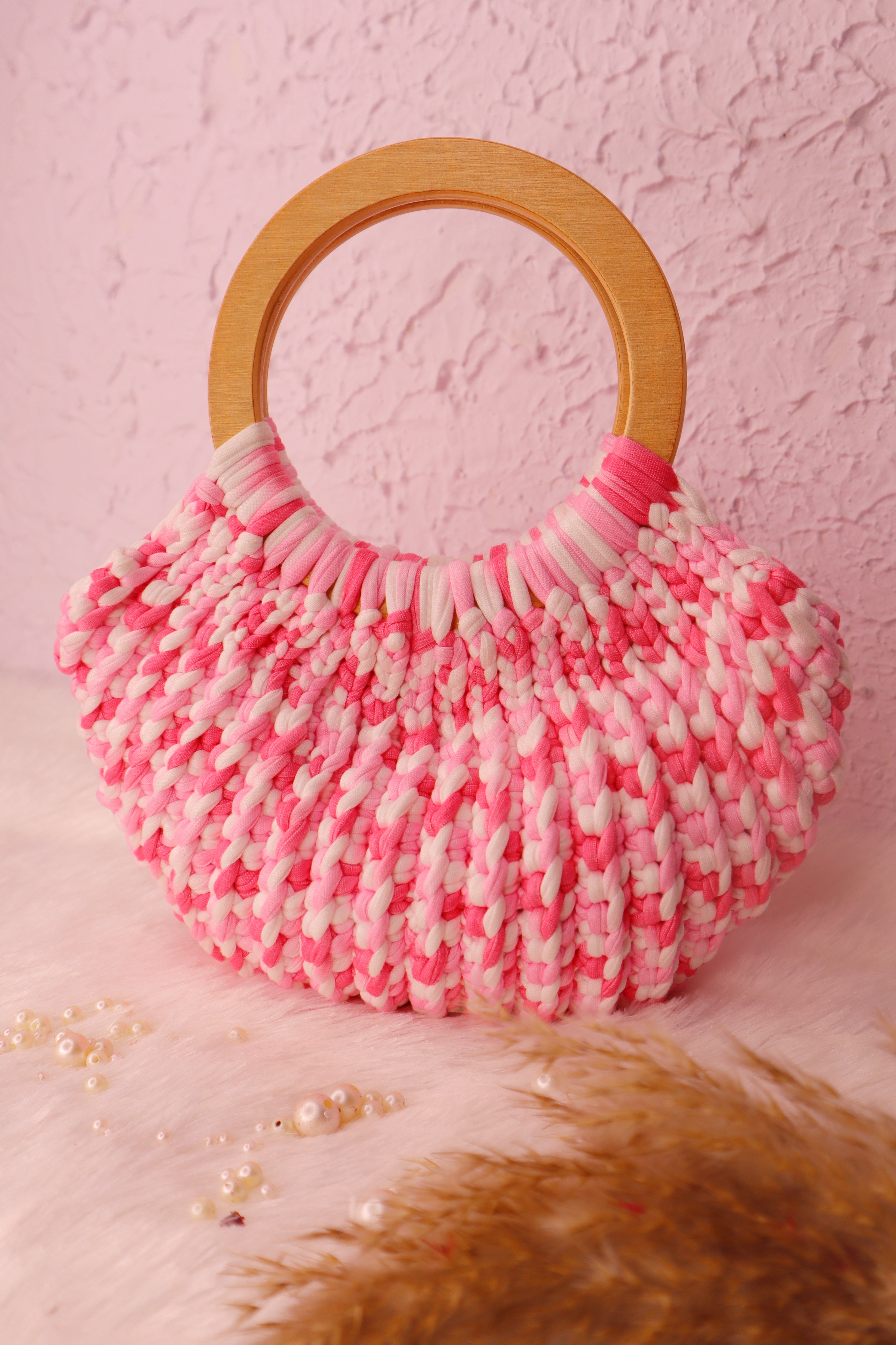 Blush Bloom Crochet Ring Bag