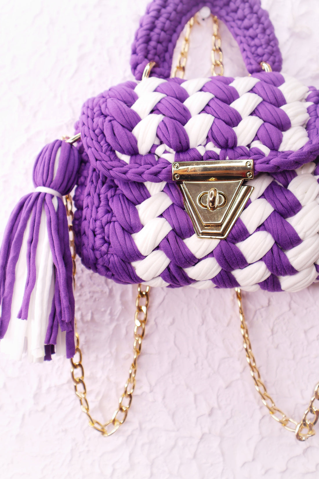 Lavender White Multicolor Crotchet Bag