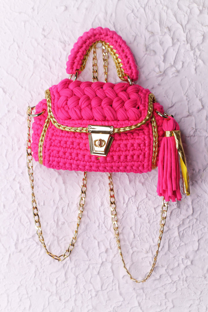 Magical Pink with Gold Accents Handcrafted Crotchet Bag