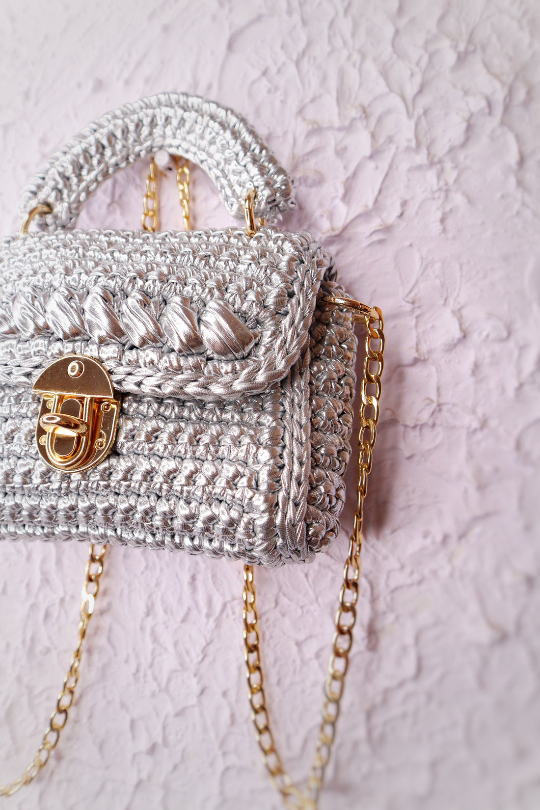 Radiant Silver Metallic Crochet Bag