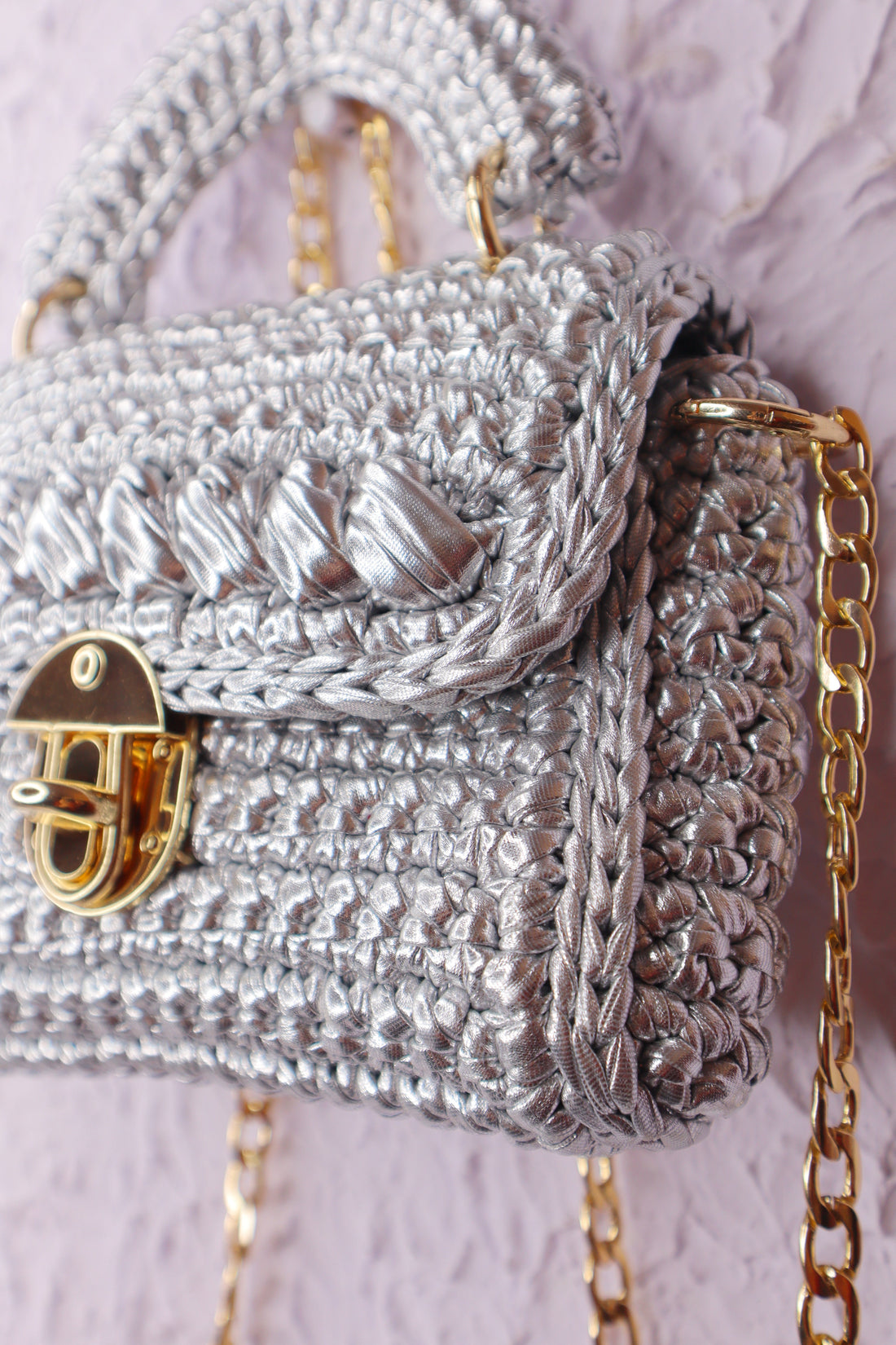 Radiant Silver Metallic Crochet Bag