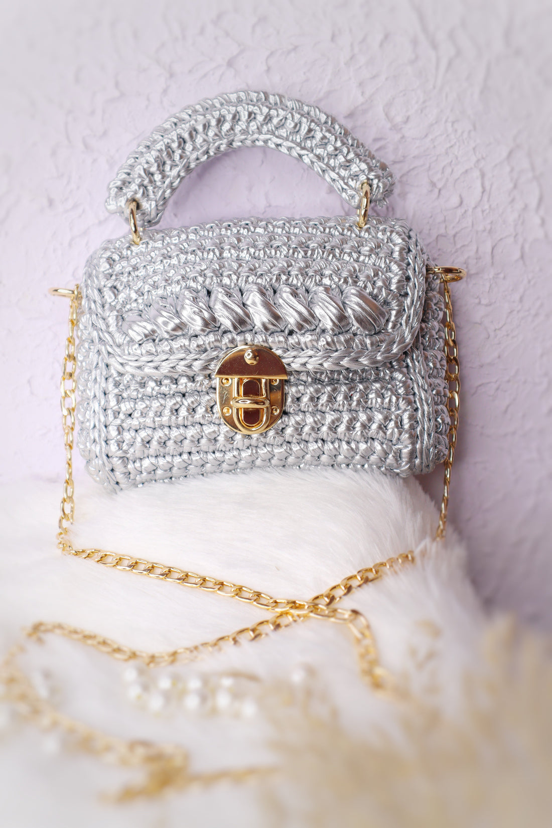 Radiant Silver Metallic Crochet Bag