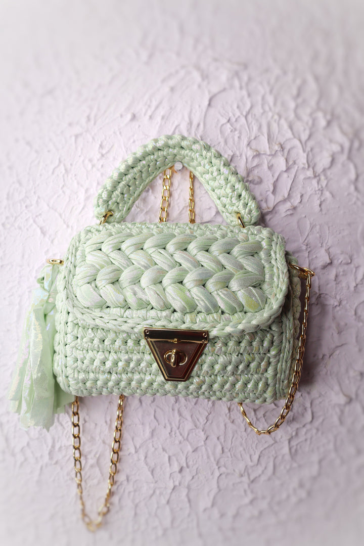 Soft Mint Green Metallic Crochet Bag