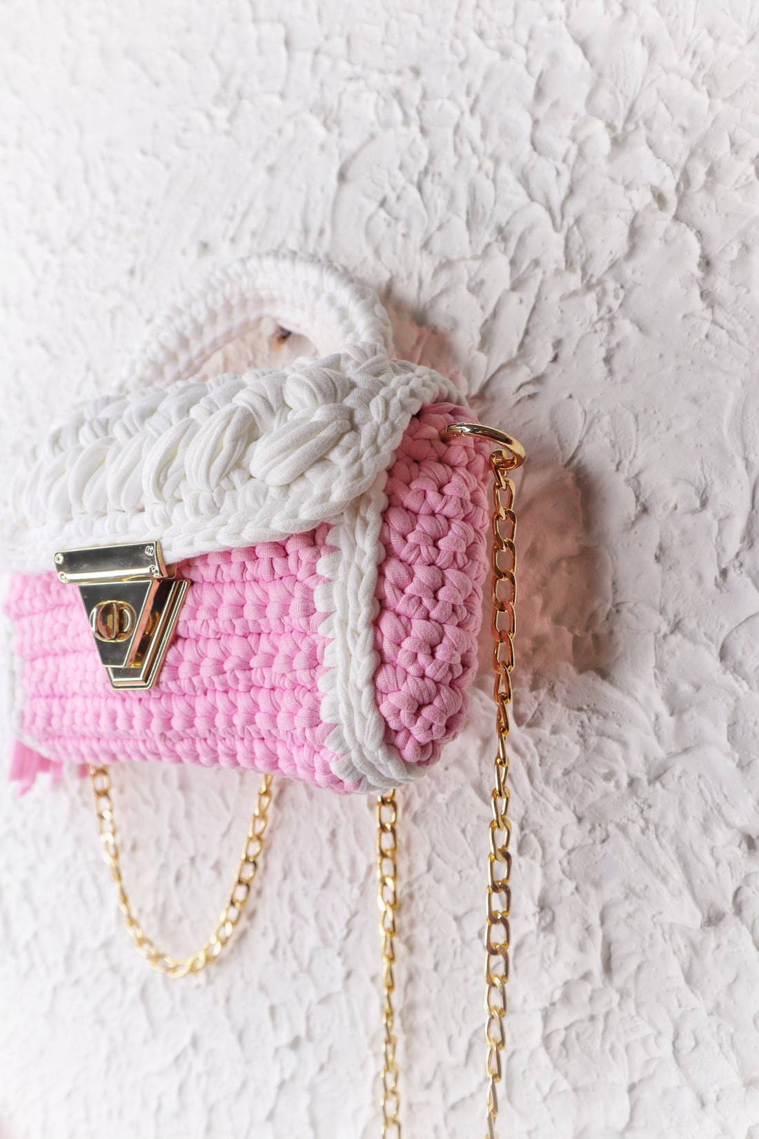 Pastel Pink and White Handcrafted Crotchet Bag