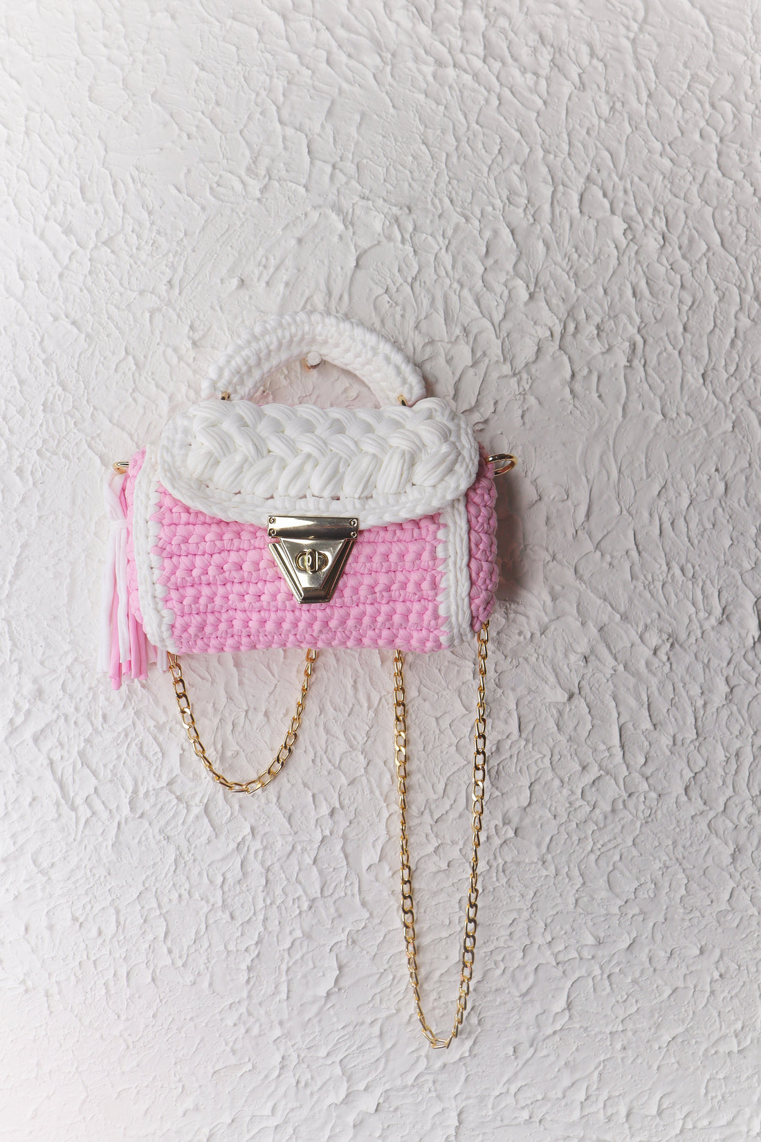 Pastel Pink and White Handcrafted Crotchet Bag