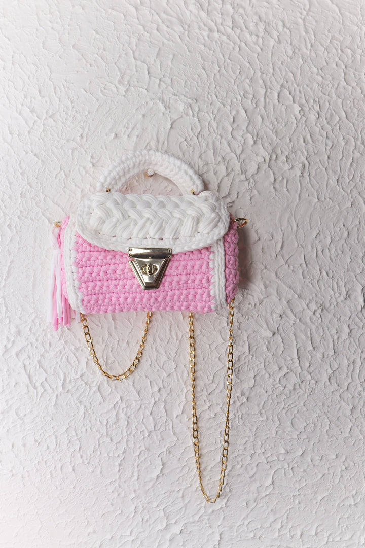 Pastel Pink and White Handcrafted Crotchet Bag