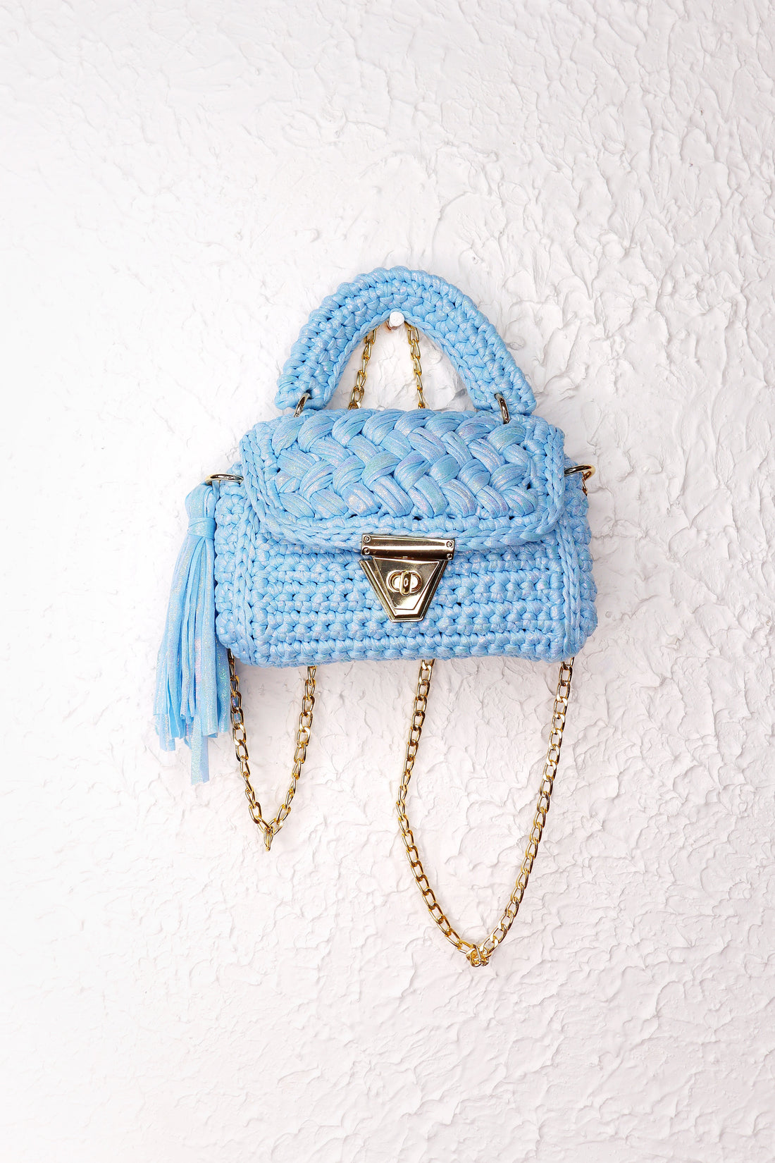 Pastel Blue Metallic Yarn Handcrafted Crotchet Bag