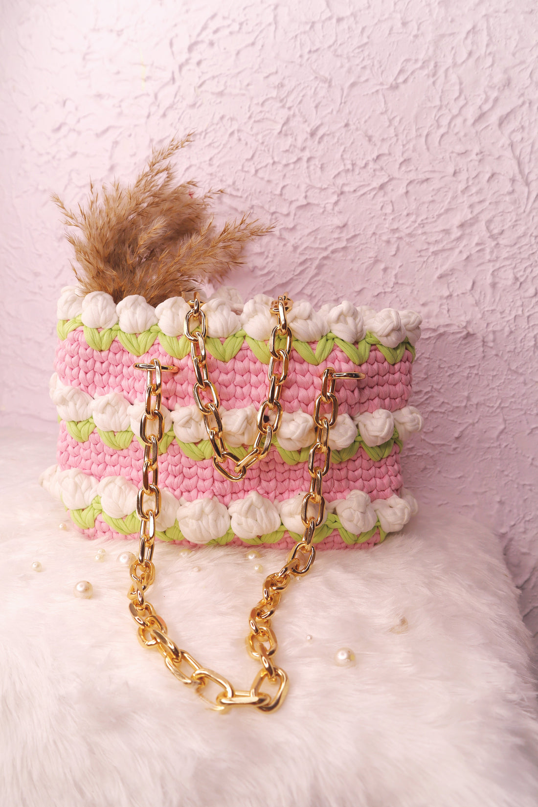 Triple Layer White Tulips On White Handmade Crotchet Bag