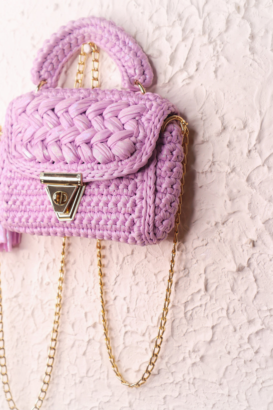 Lilac Luxe Metallic Yarn Crochet Handbag