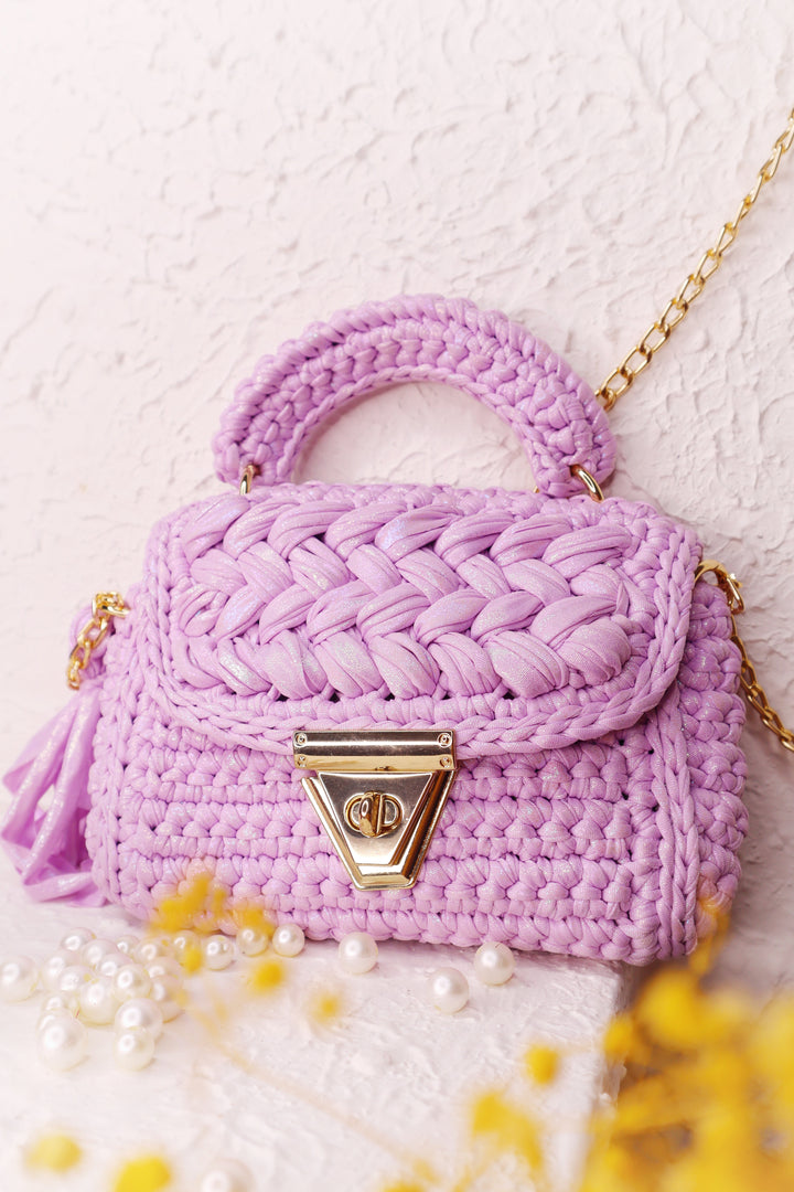 Lilac Luxe Metallic Yarn Crochet Handbag