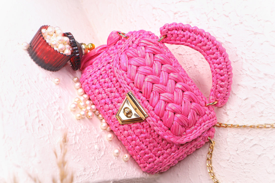 Pink Radiance Metallic Yarn Crochet Handbag