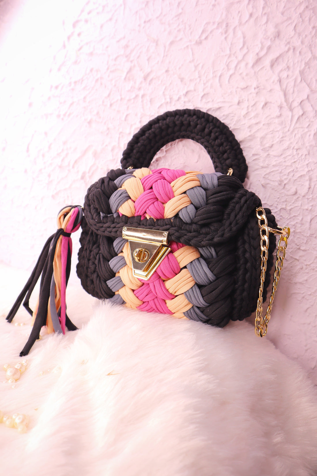 Charcoal Chic Multicolor Crochet Mini Bag