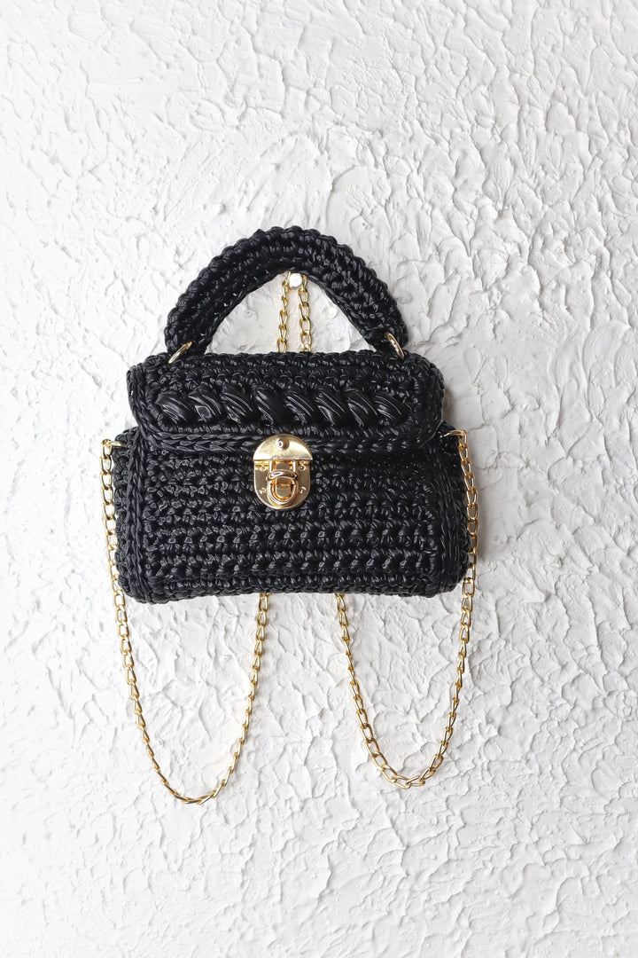 Metallic Black Handcrafted Crochet Bag