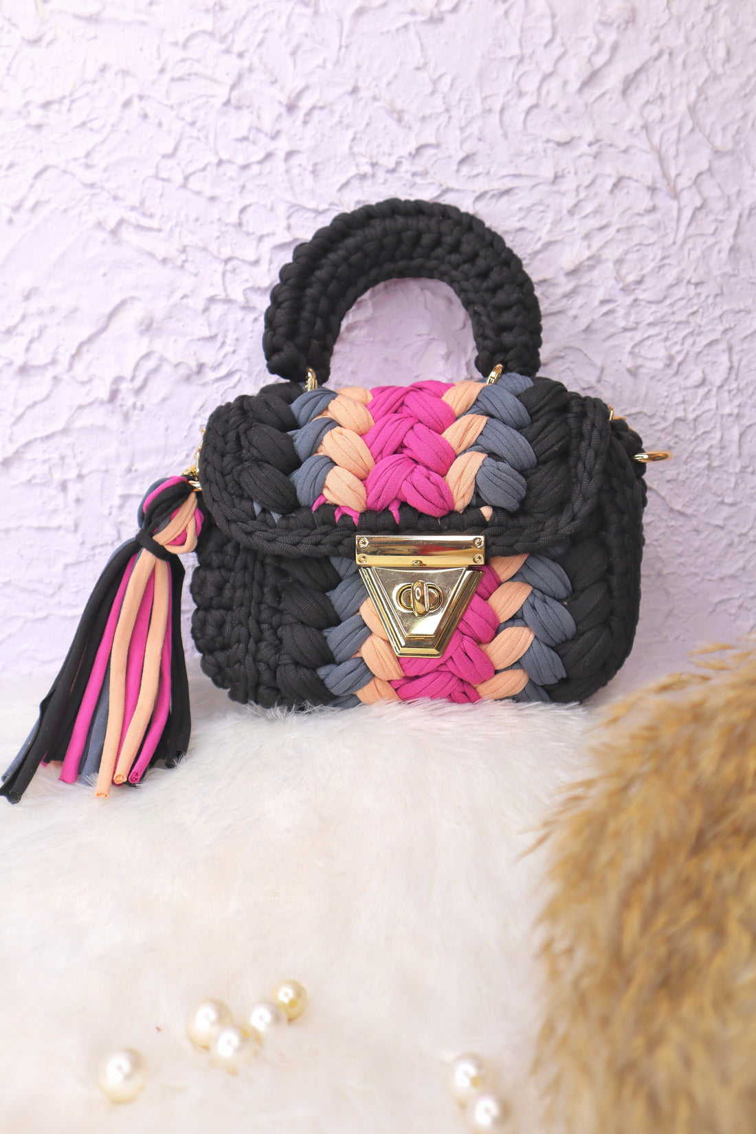 Charcoal Chic Multicolor Crochet Mini Bag