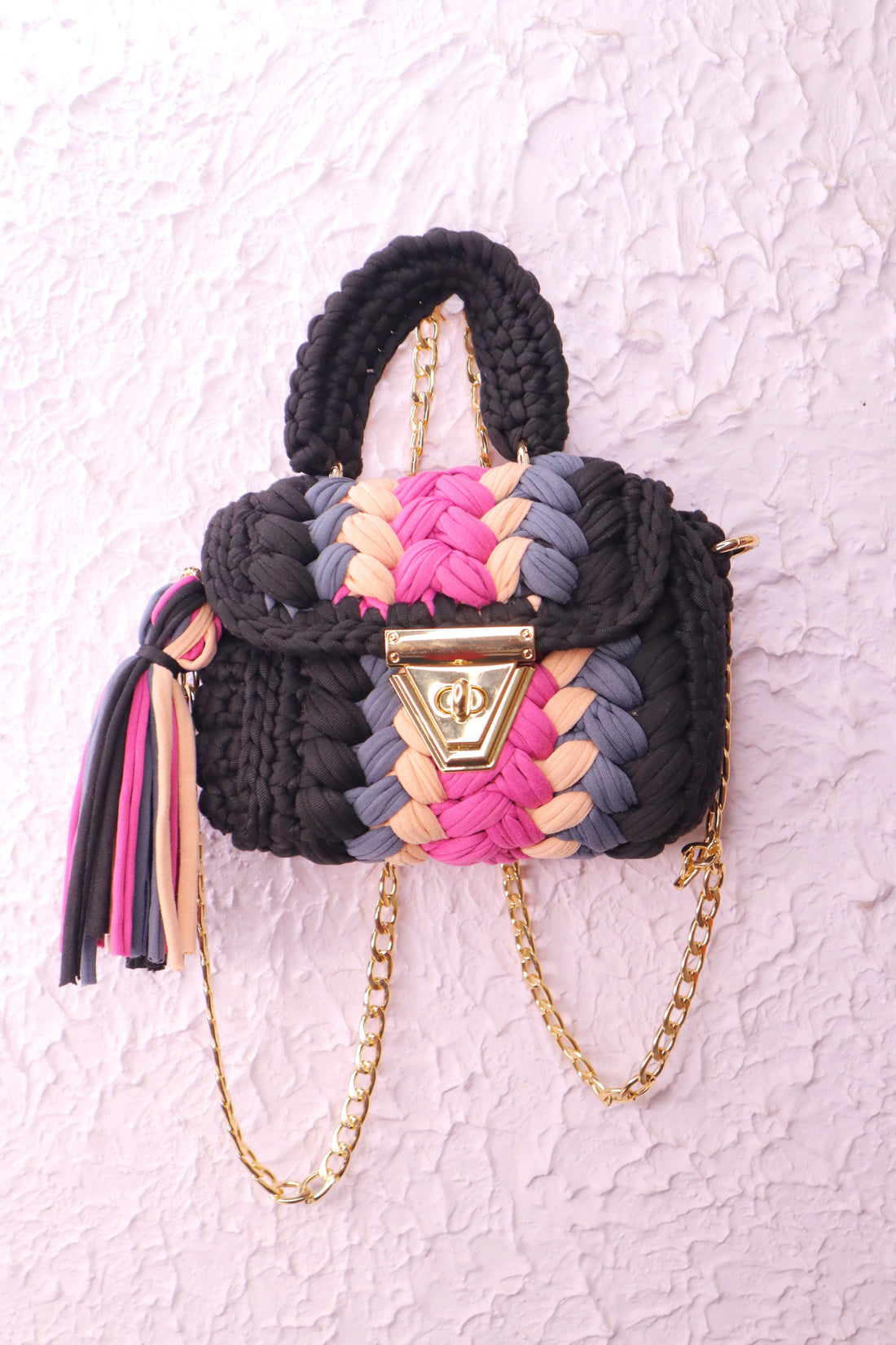 Charcoal Chic Multicolor Crochet Mini Bag