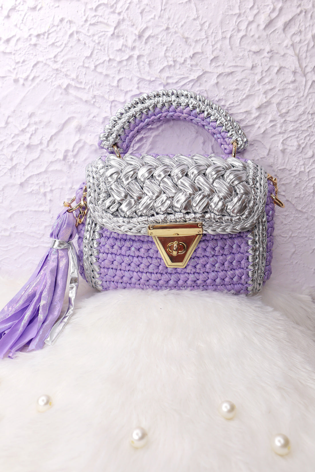 Luxurious Lavender  and Silver Crotchet Bag