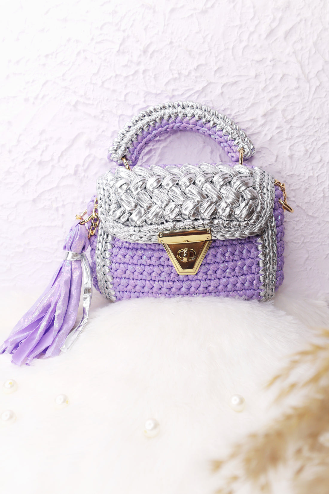 Luxurious Lavender  and Silver Crotchet Bag