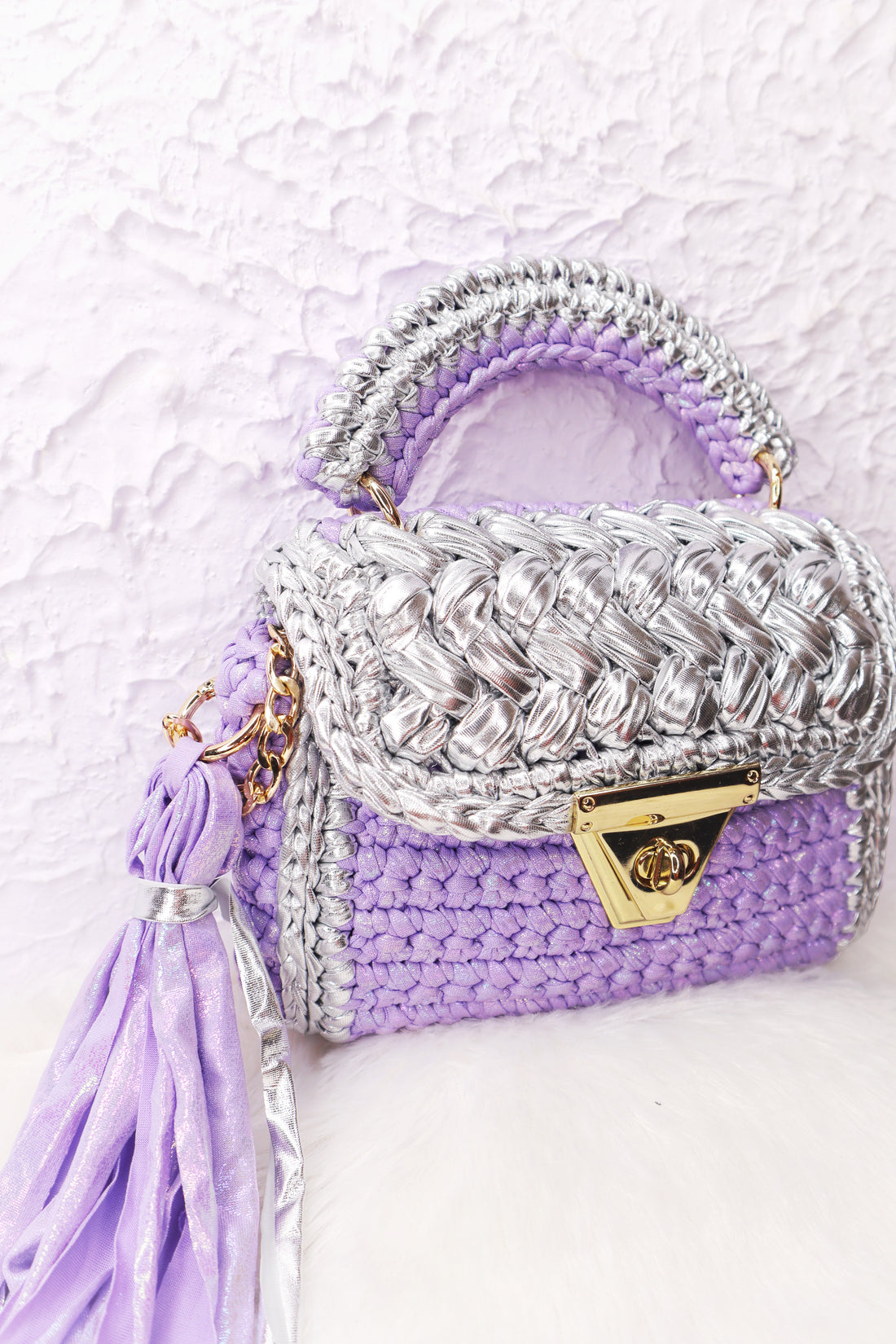 Luxurious Lavender  and Silver Crotchet Bag