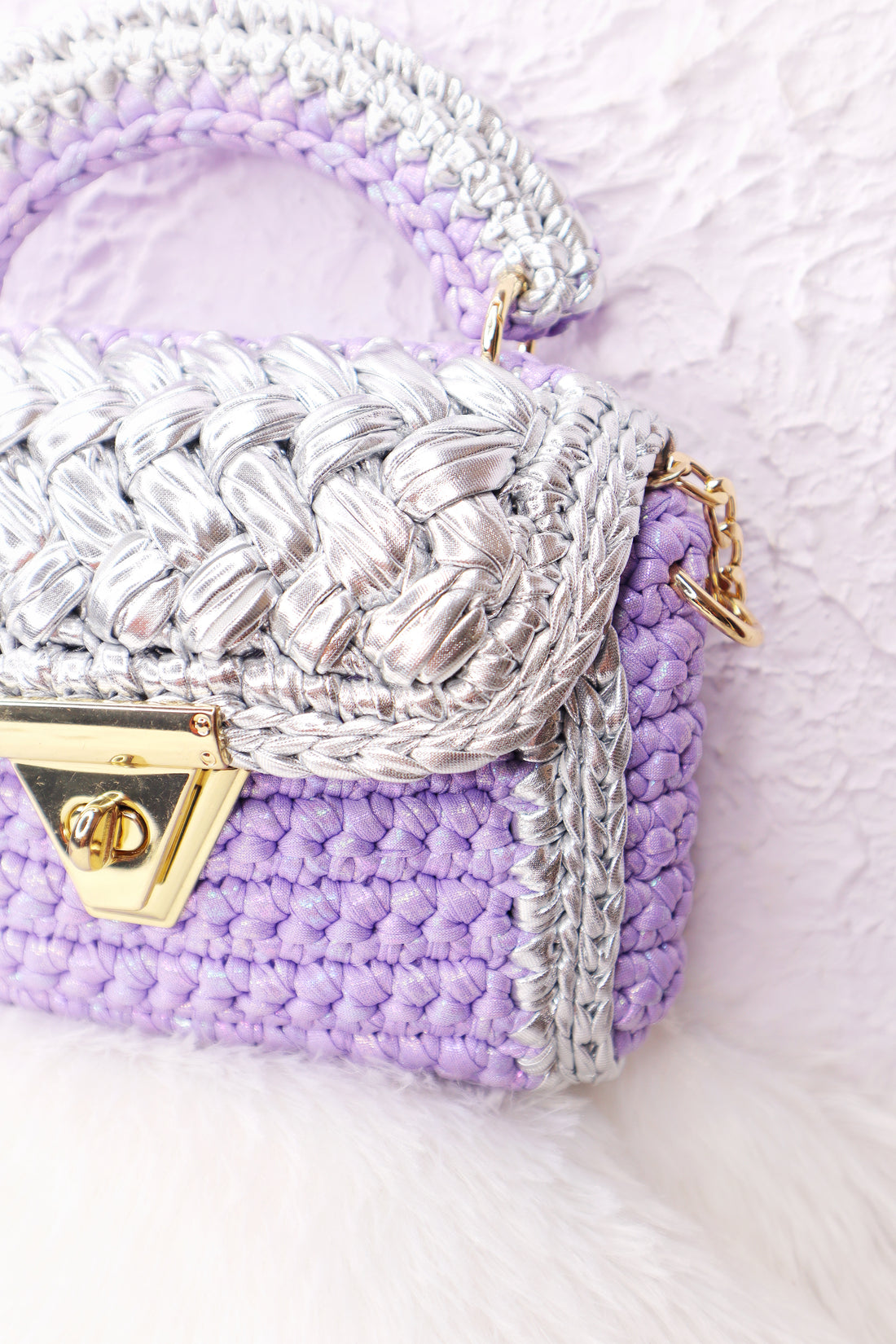 Luxurious Lavender  and Silver Crotchet Bag