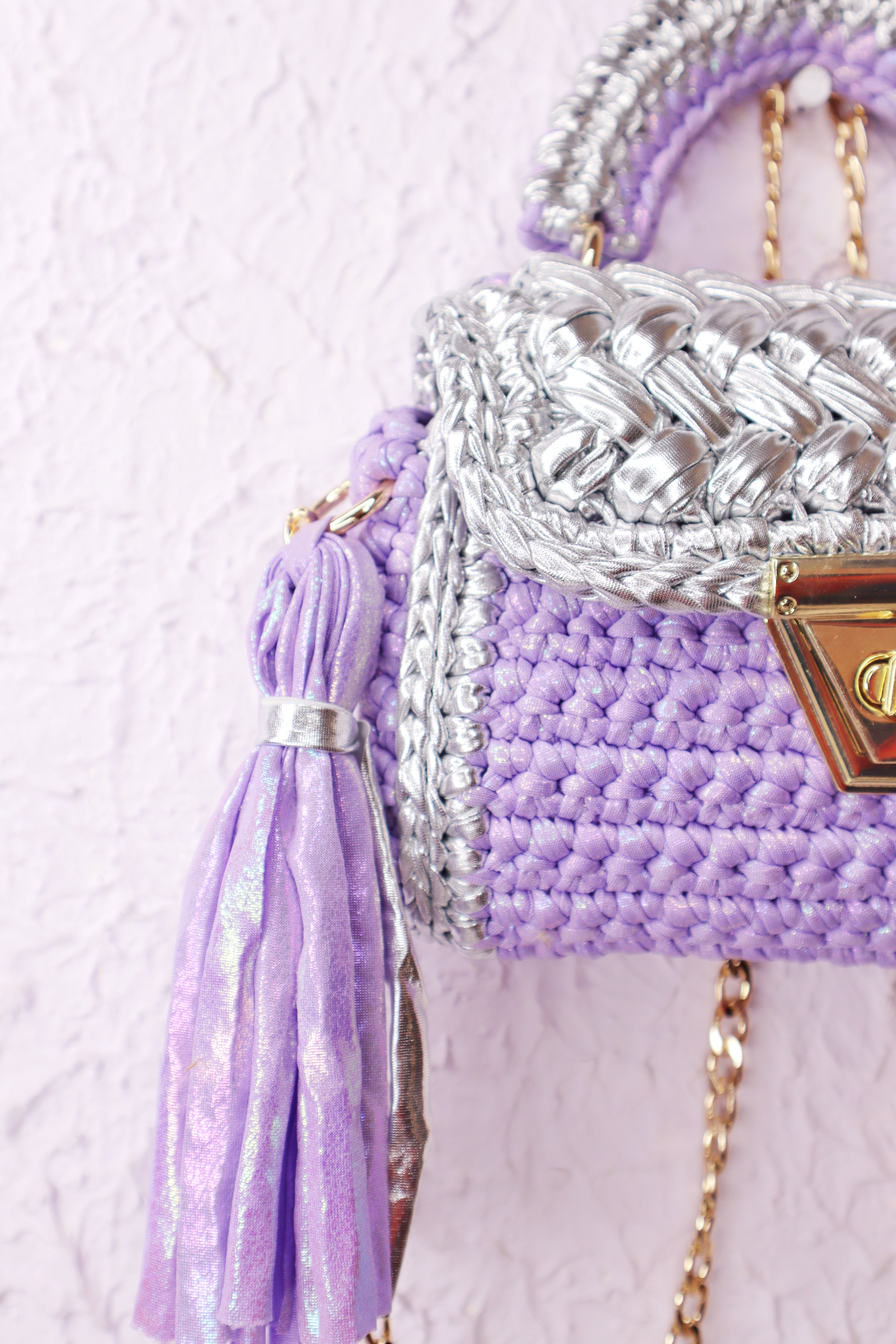 Luxurious Lavender  and Silver Crotchet Bag