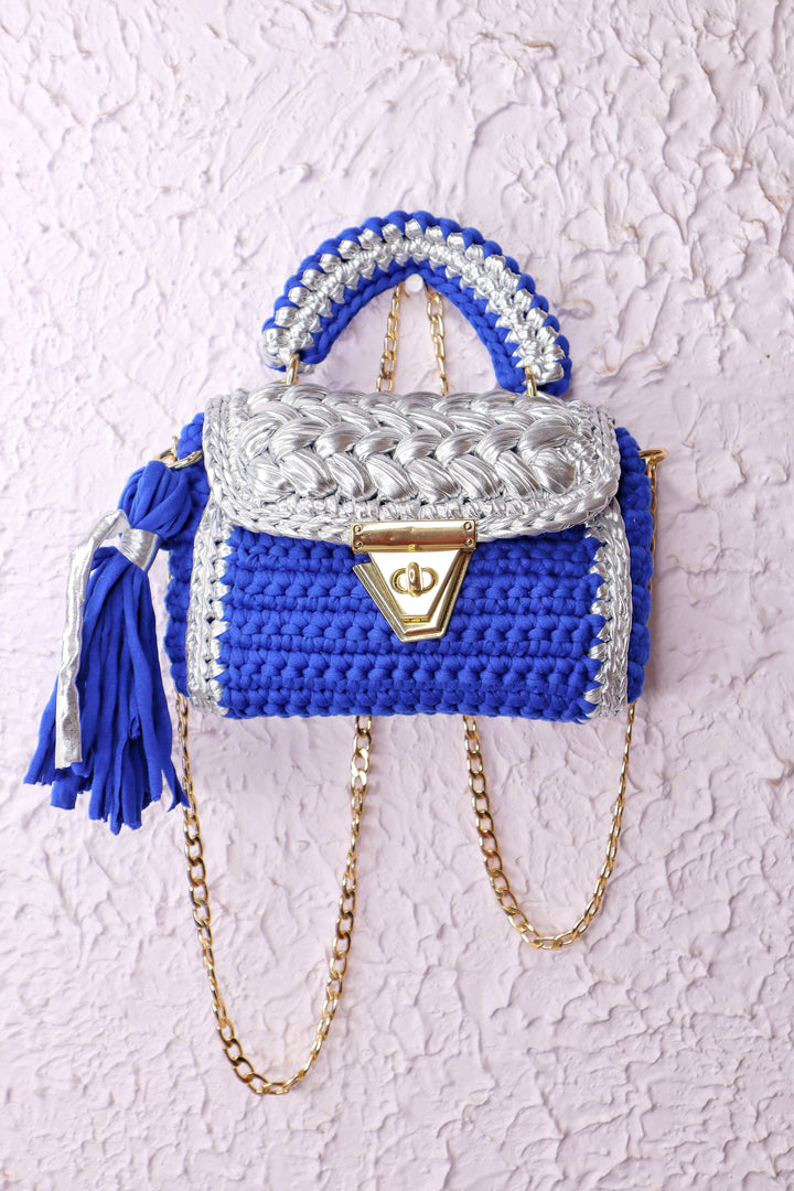 Royal Blue and Silver Crotchet Bag