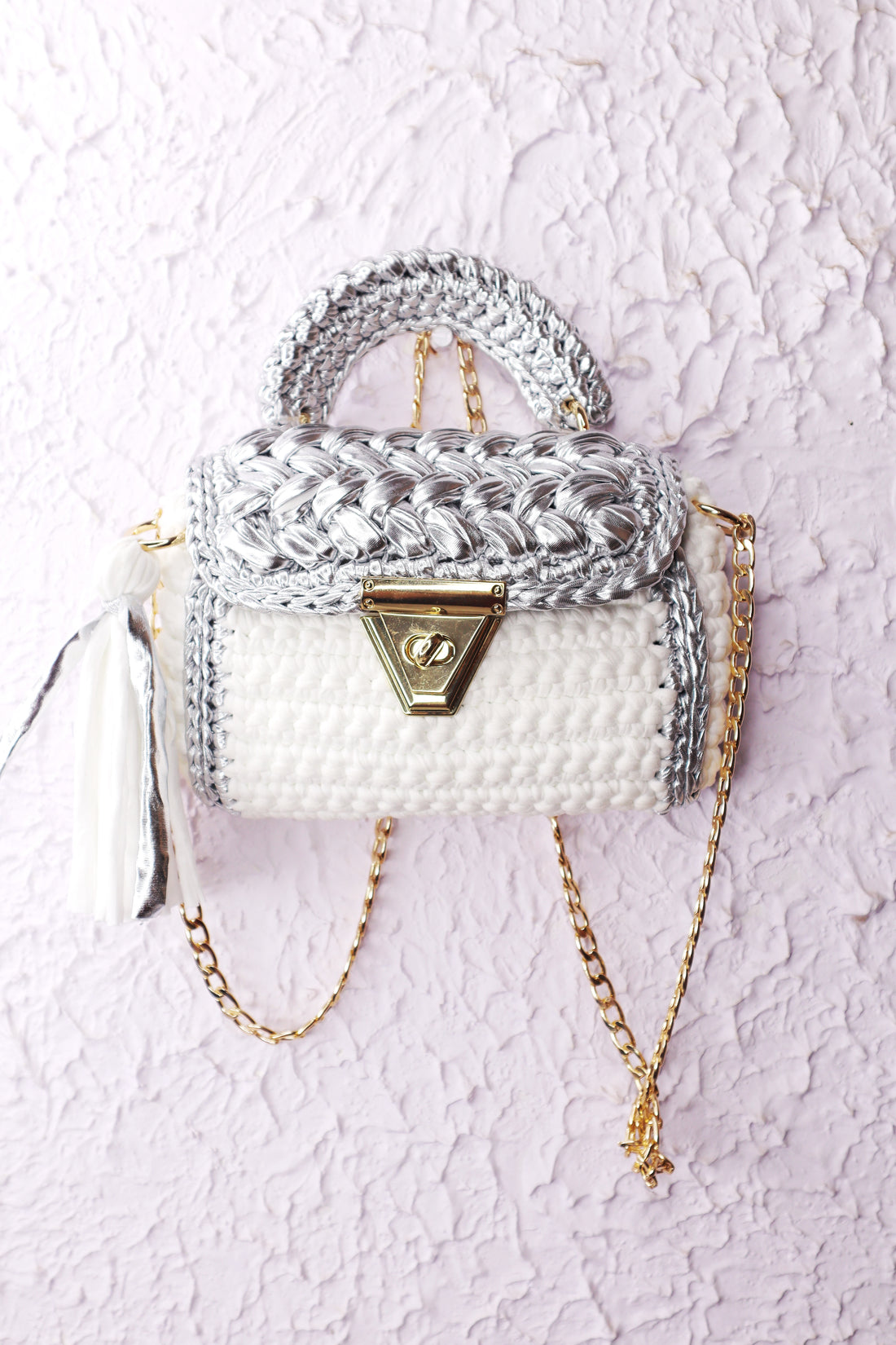 Luxurious White and Silver Crotchet Bag