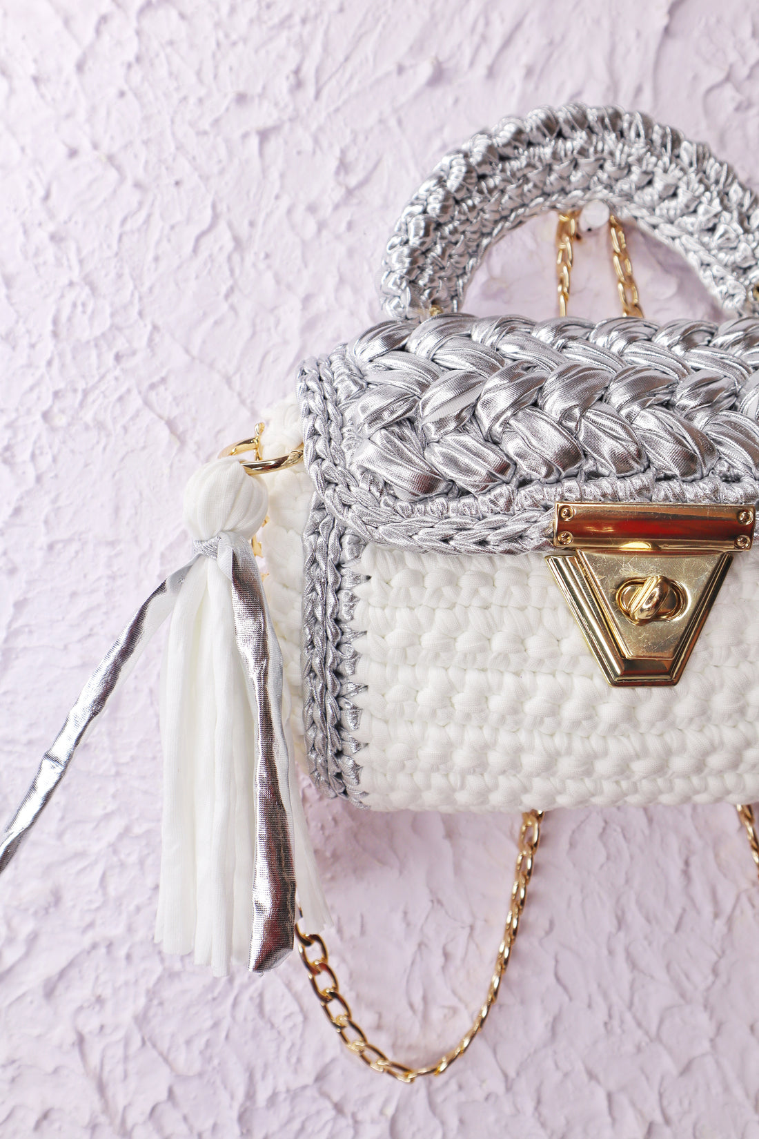 Luxurious White and Silver Crotchet Bag