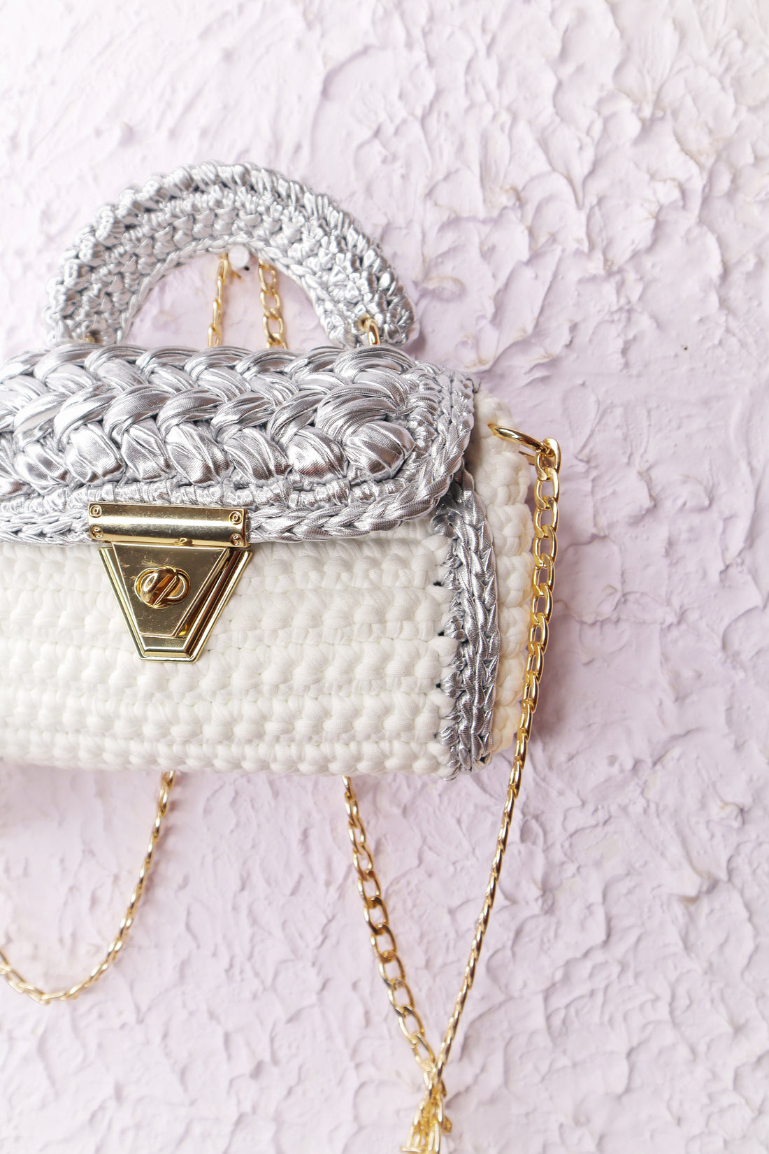 Luxurious White and Silver Crotchet Bag