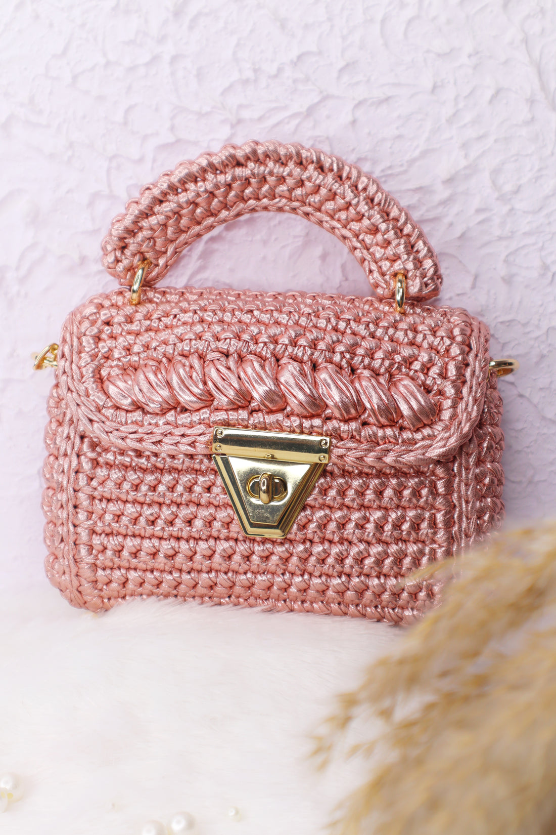 Handmade Rose Gold Metallic Crochet Bag